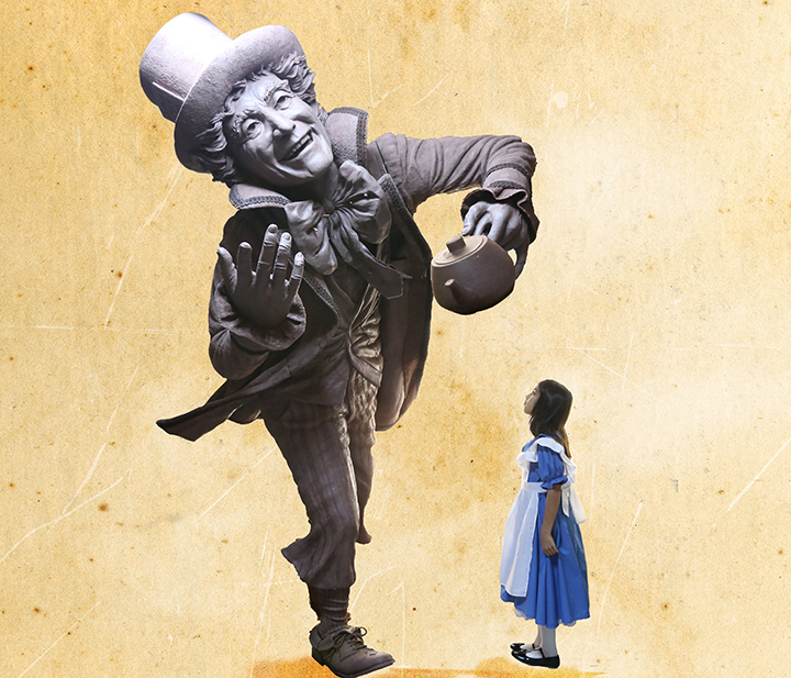 hatter and alicesml Mad Hatter clay sculpture by Houston, Texas sculptor Bridgette Mongeon