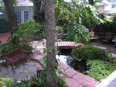 Sculptor Bridgette Mongeon and her pond and studio