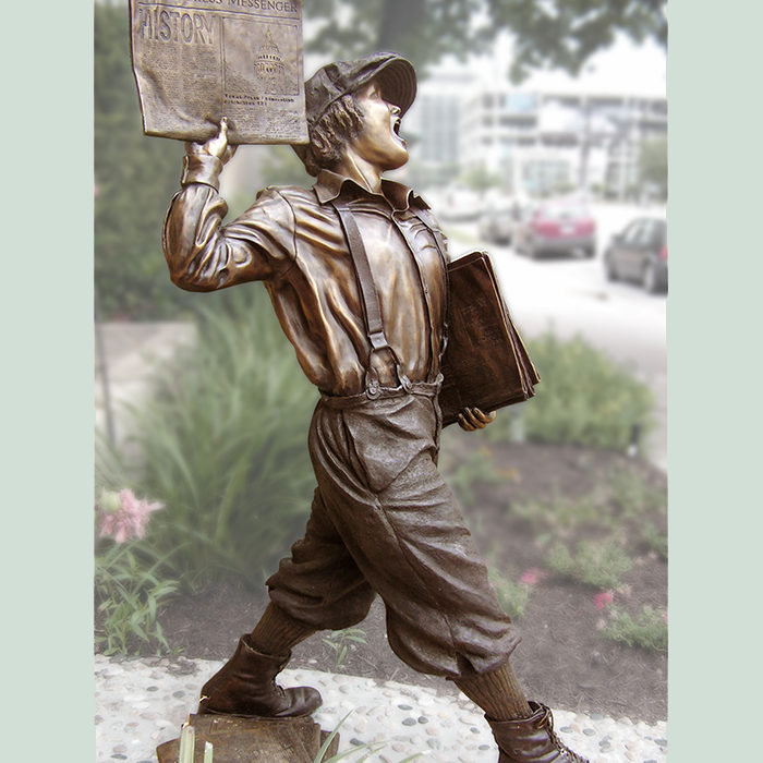 Houston, Texas sculptor creates a statue of a newsboy in bronze